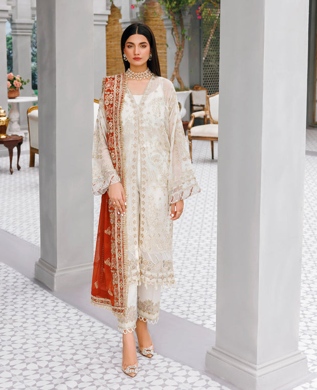 Off White Pakistani Salwar Kameez Dupatta For Party Wear