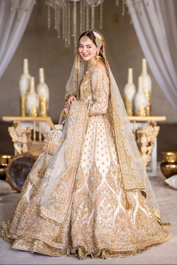 Off White Pishwas and Lehenga Pakistani Bridal Dress