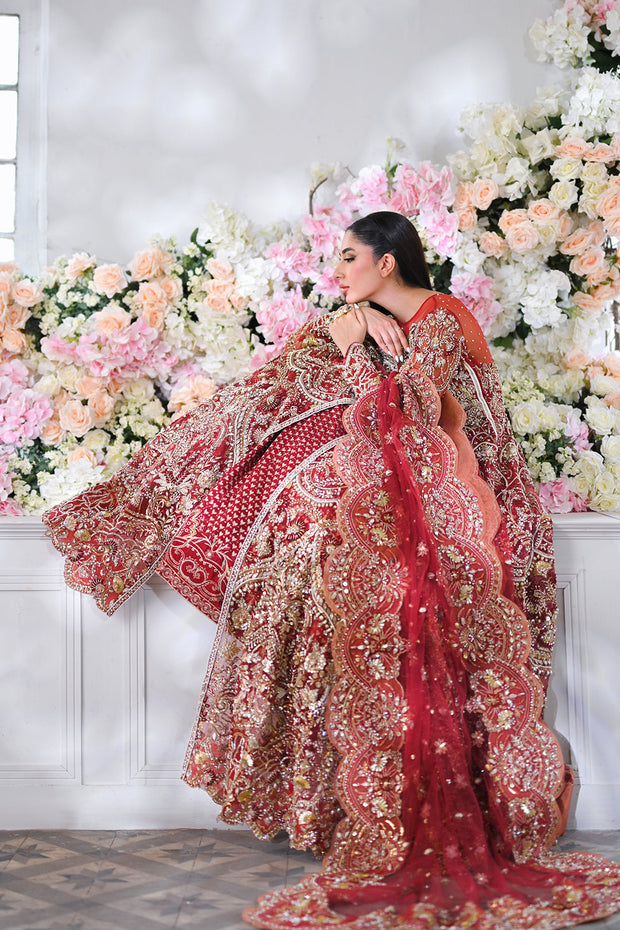Open Gown and Lehenga Red Pakistani Bridal Dress