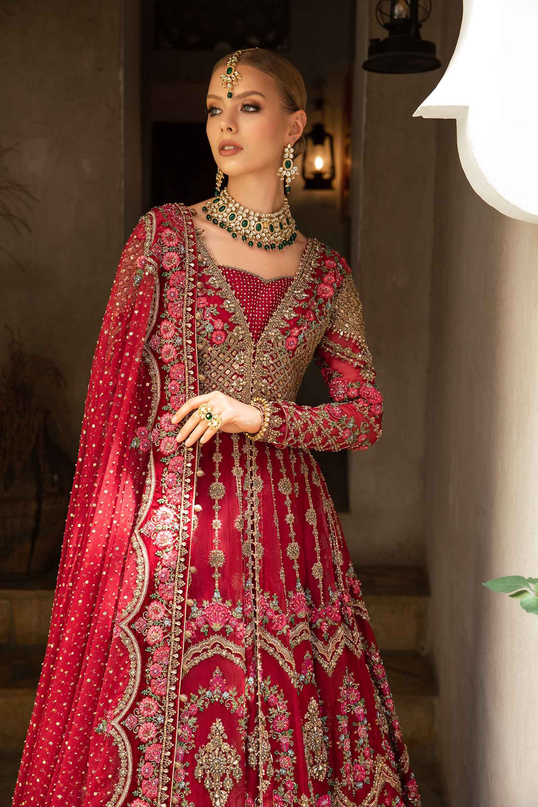 Pakistani Bridal Dress - Open Gown with Lehenga Dupatta