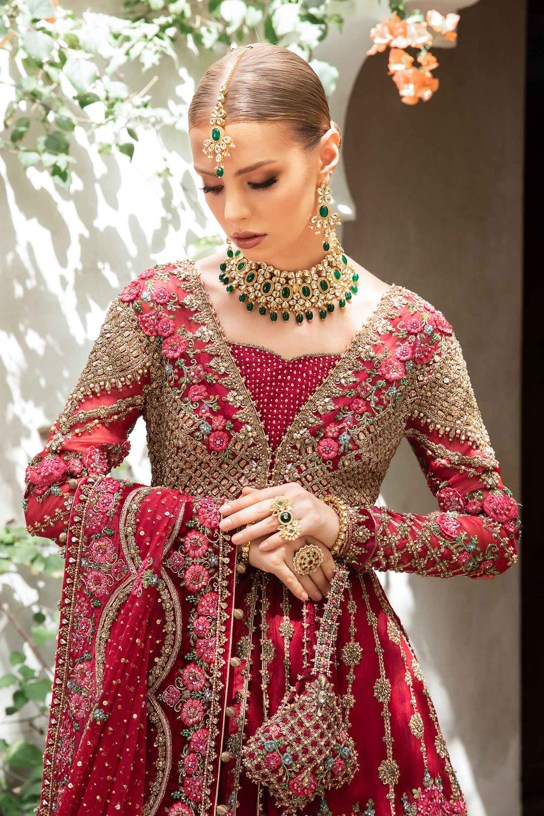 Pakistani Bridal Dress - Open Gown with Lehenga Dupatta