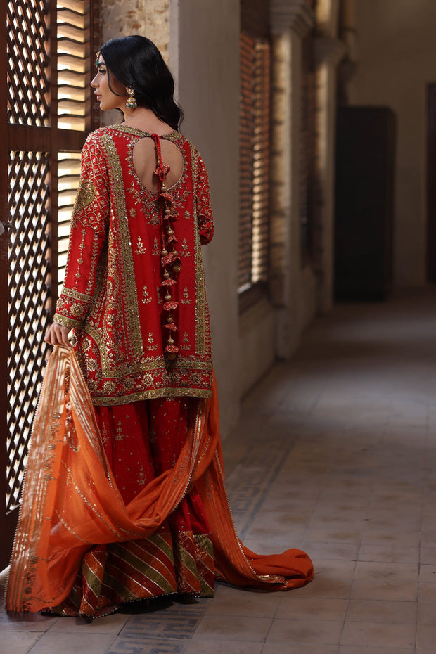 Orange Bridal Sharara Kameez Pakistani Wedding Dress