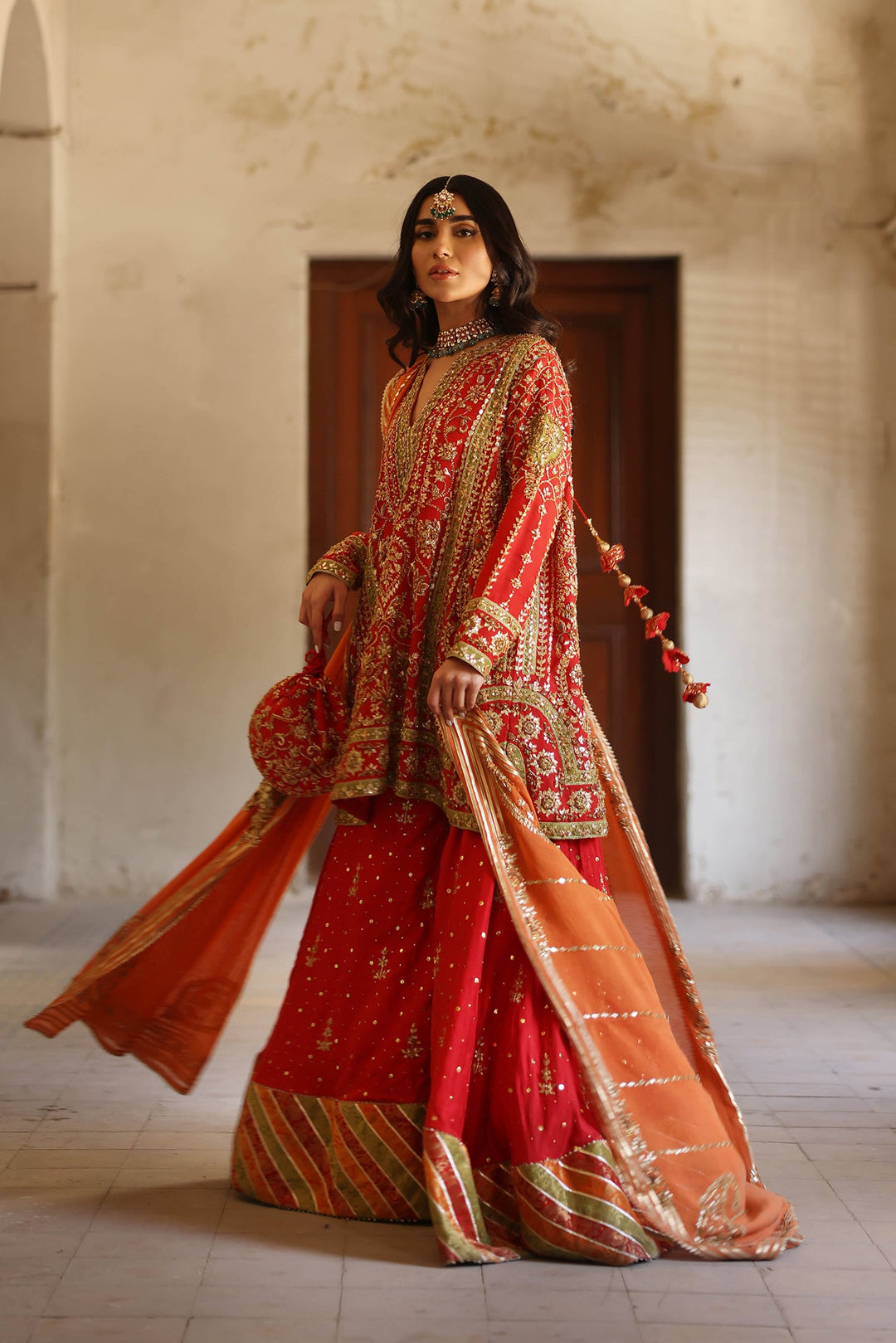 Orange Bridal Sharara Kameez Pakistani Wedding Dresses