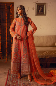 Orange Embroidered Pakistani Salwar Kameez Luxury Chiffon Suit