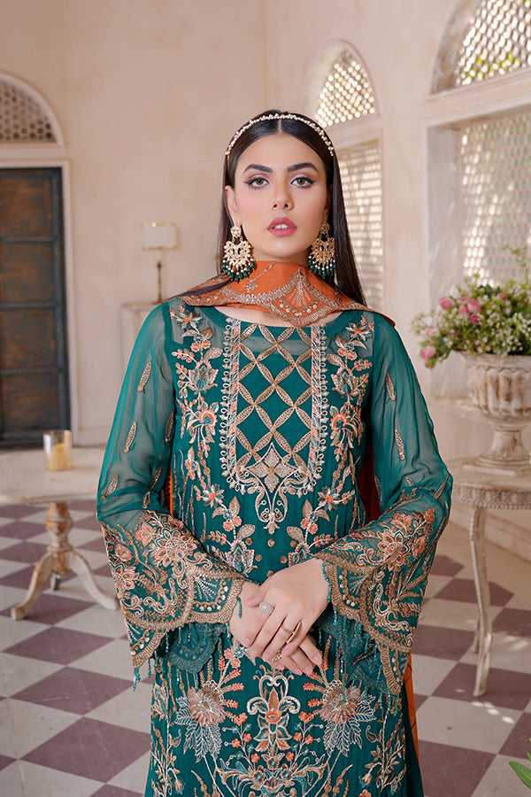 Orange Green Salwar Kameez For Pakistani Party Dresses 2023