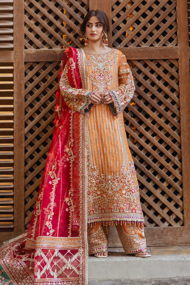 Orange Heavily Embellished Pakistani Wedding Dress Kameez Trousers