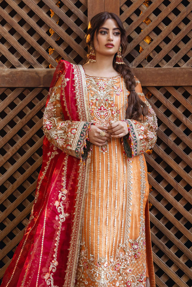Orange Heavily Embellished Pakistani Wedding Kameez Trousers
