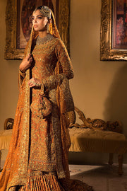 Orange Long Kameez Lehenga Pakistani Bridal Dress