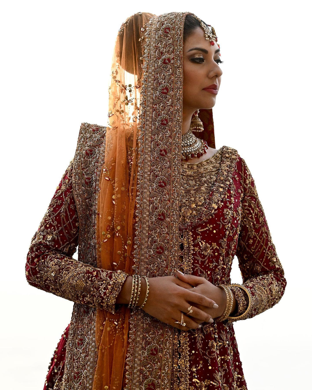 Orange Red Kameez Lehenga for Pakistani Bridal Dress 2023