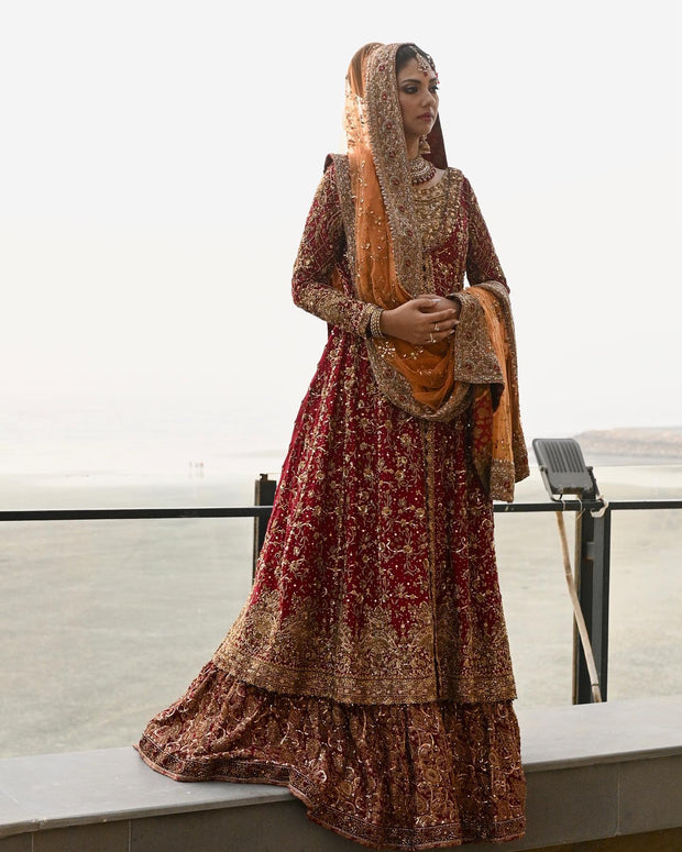 orange bridal dress Orange Red Kameez Lehenga for Pakistani Bridal Dresses MEDIUM