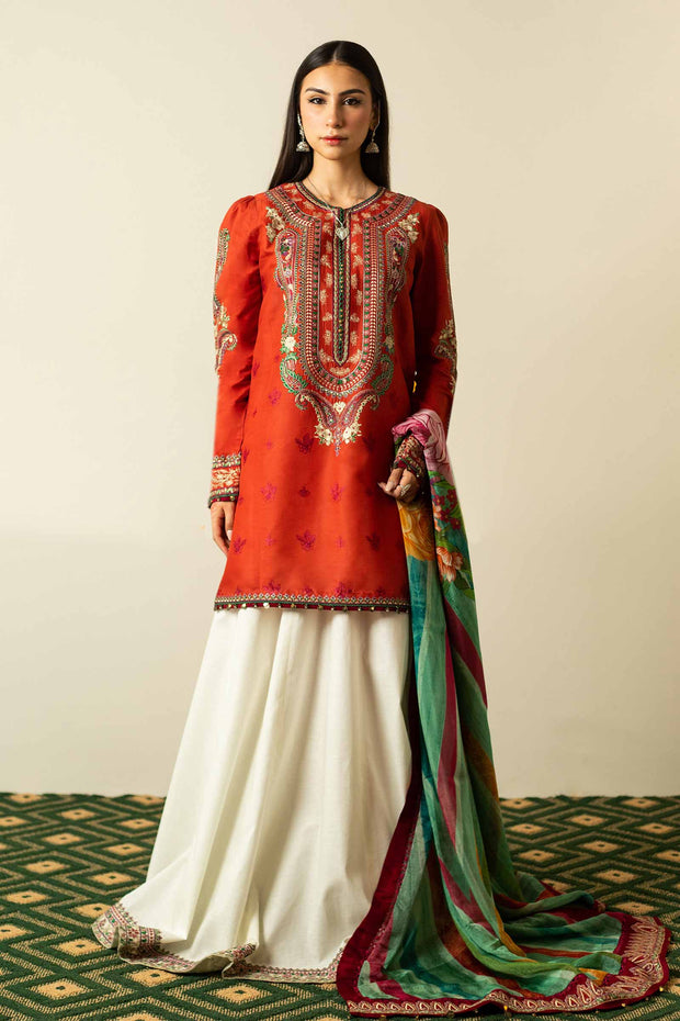 Orange White Salwar Kameez Dupatta Pakistani Party Dress
