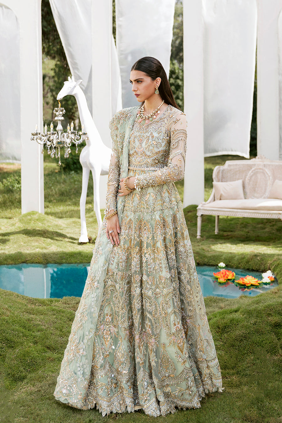 Mint Green Pakistani Bridal Dress with Intricate Embroidery