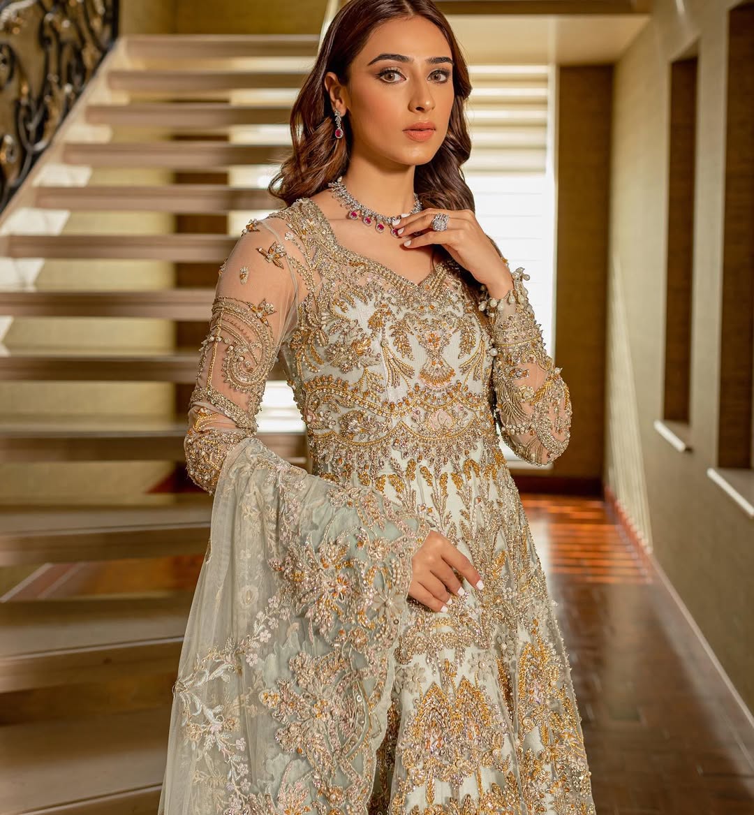 Elegant Mint Green Pakistani Bridal Dress for Special Occasions