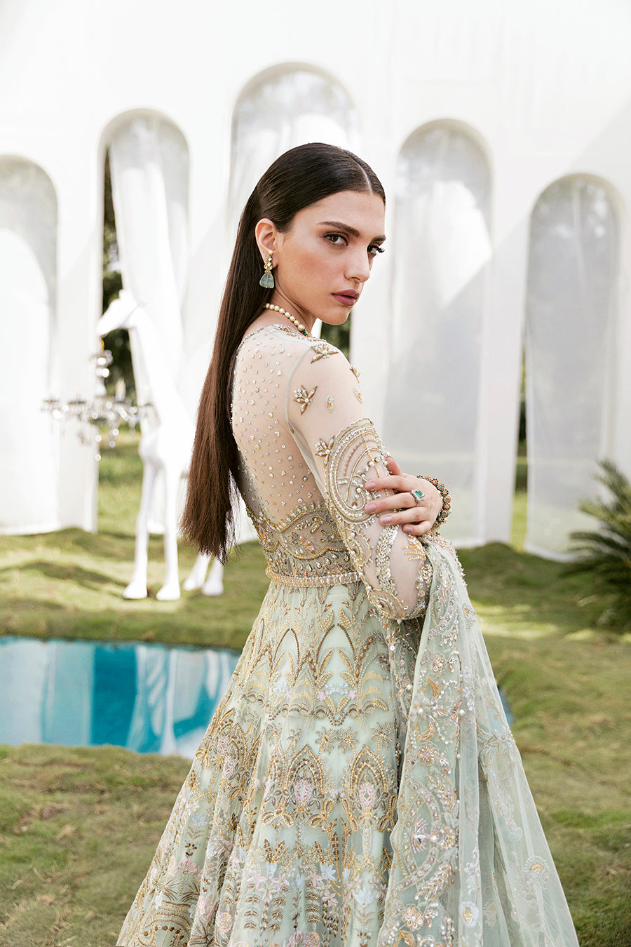 Elegant Mint Green Pakistani Bridal Dress for Special Occasions