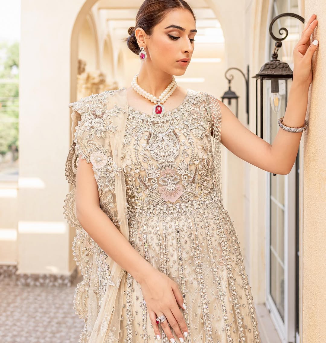 Elegant Champagne Gold Pakistani Bridal Dress for Weddings