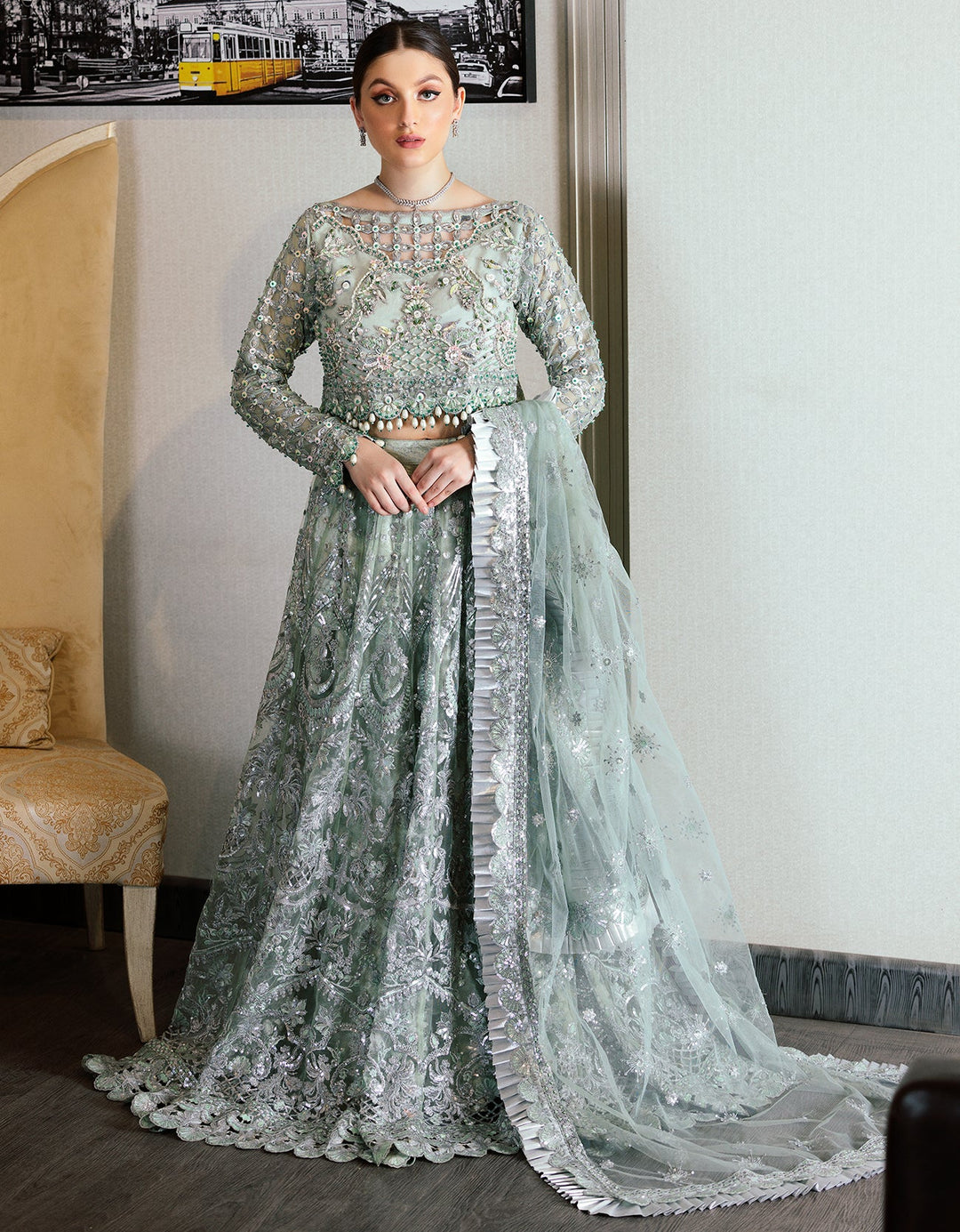 Pakistani Bridal Dress Lehenga Blue Color MC120