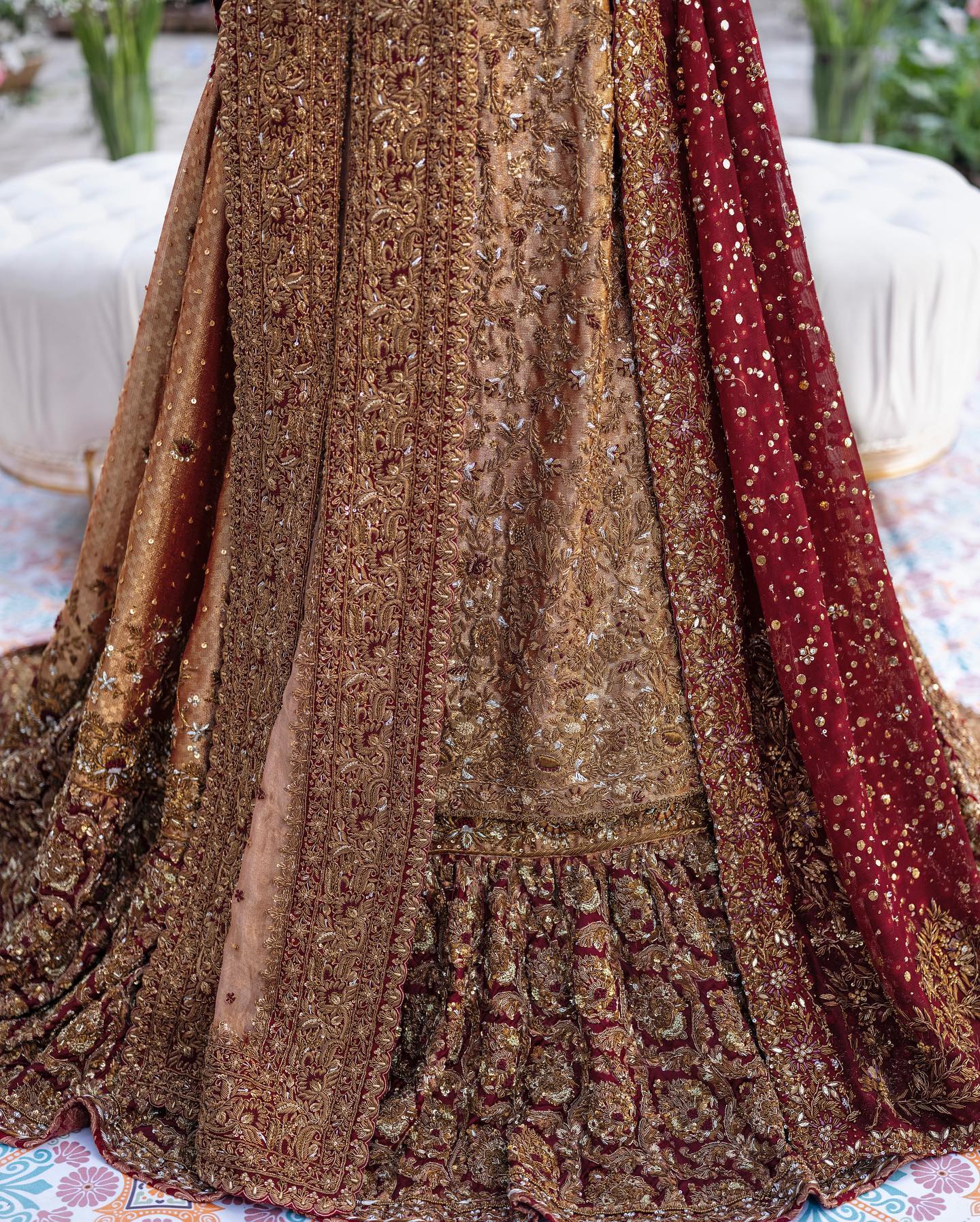 Zinc Red Kameez Lehenga for Pakistani Bridal Dresses Nameera by Farooq