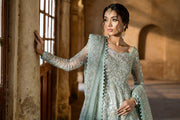 Pakistani Bridal Dress in Blue Lehenga Frock Style