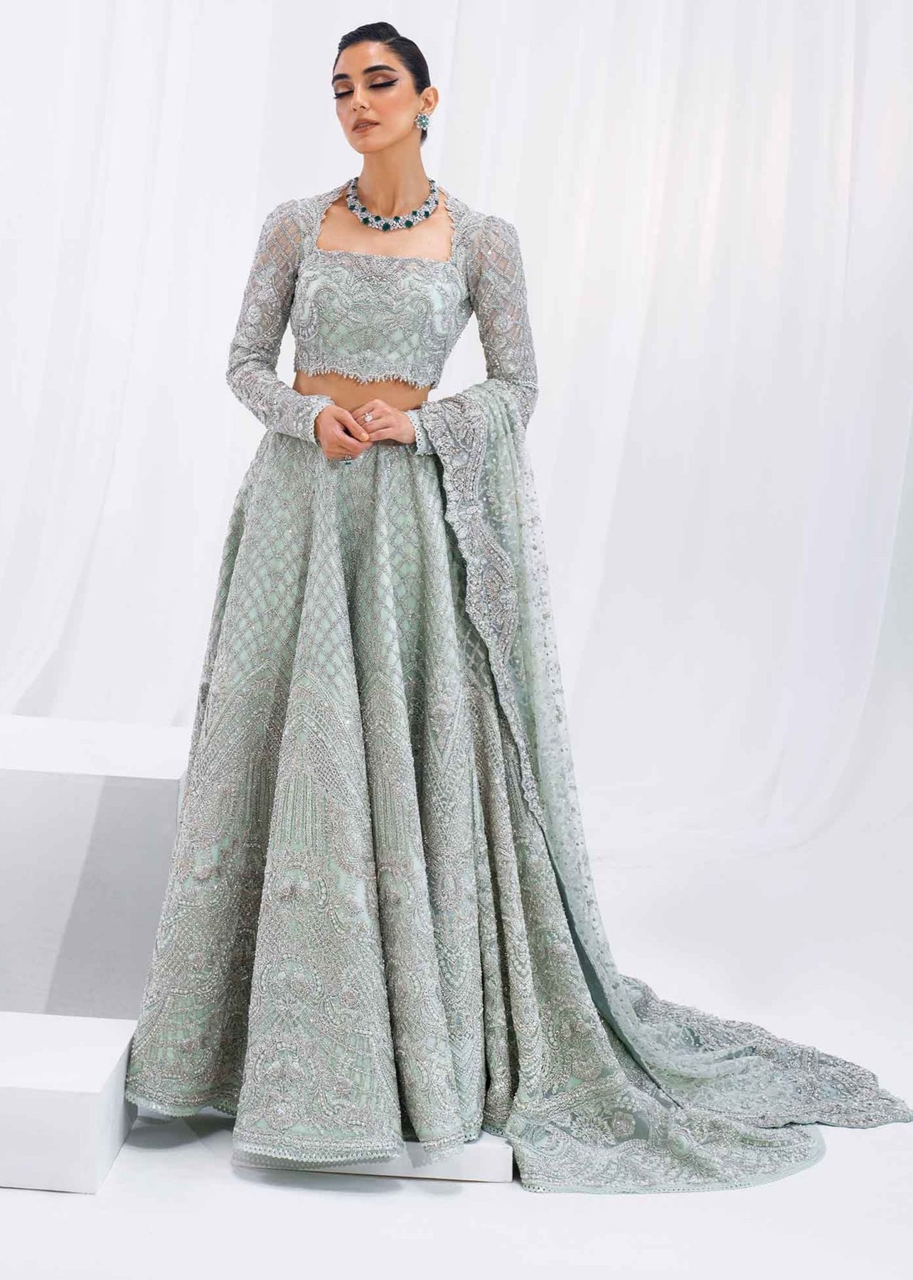 Pakistani Bridal Dress in Choli Lehenga Dupatta Style – Nameera by Farooq