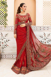 Pakistani Bridal Dress in Deep Red Saree Style