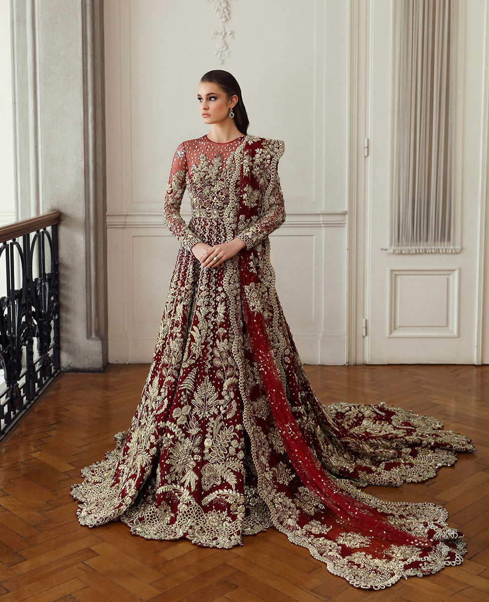 bridal gown dress pakistani Dresses Online in USA & UK Elegant Pakistani Bridal Gown Dress is paired with Meysuri Silver Color Dupatta which is giving a charming finishing look to dress Aye Sage Green Pakistani