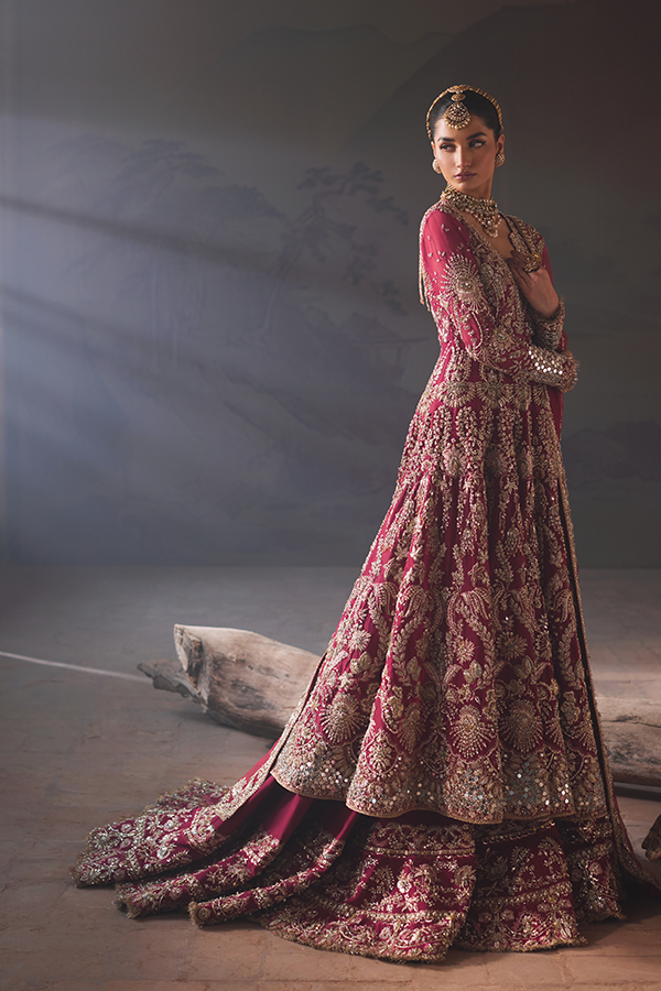 Pakistani Bridal Dress in Farshi Lehenga Gown Style Online