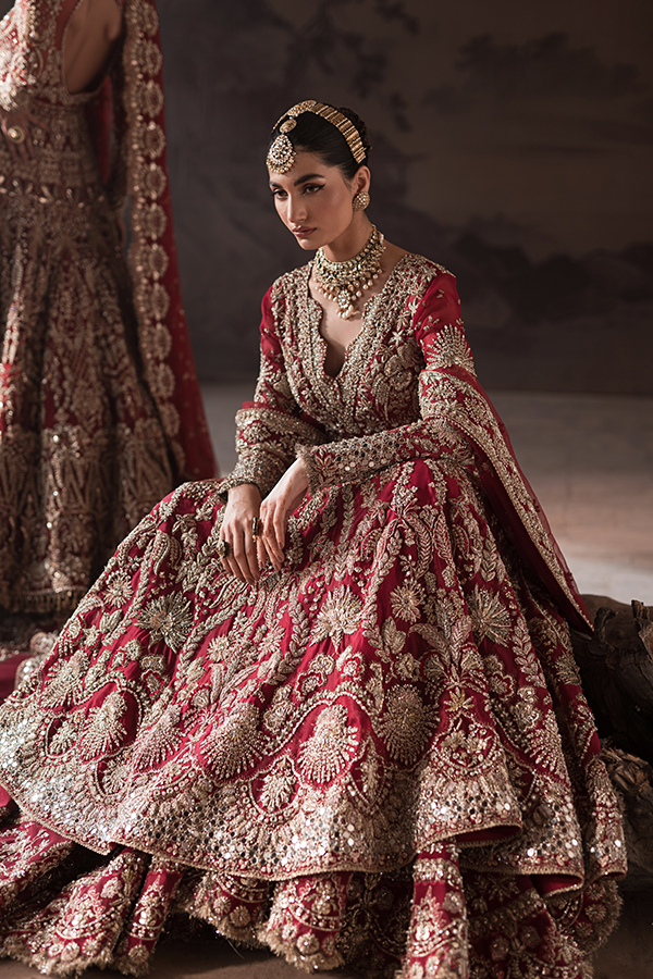 Pakistani Bridal Dress in Farshi Lehenga and Gown Style