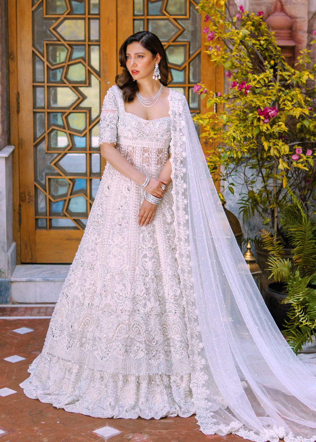 Pakistani Bridal Dress in Frock and White Lehenga Style CUSTOM SIZES