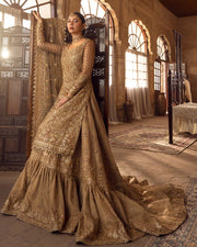 Pakistani Bridal Dress in Golden Gharara Kameez Style