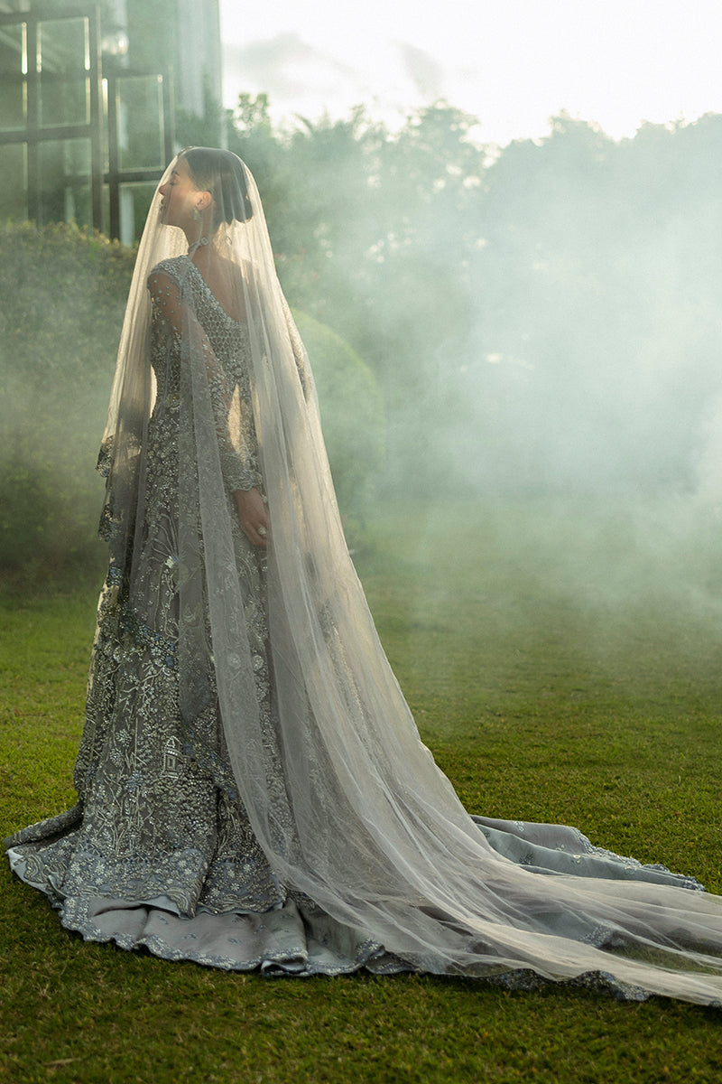 Ice Blue Pakistani Bridal Dress in Gown Lehenga Style