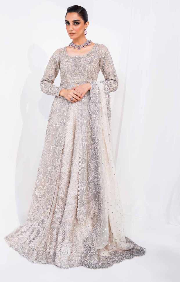 Pakistani Bridal Dress in Gown Lehenga and Dupatta Style