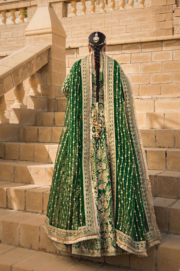 Pakistani Bridal Dress in Green Lehenga Choli Dupatta Style