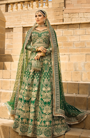 Pakistani Bridal Dress in Green Lehenga Choli Style