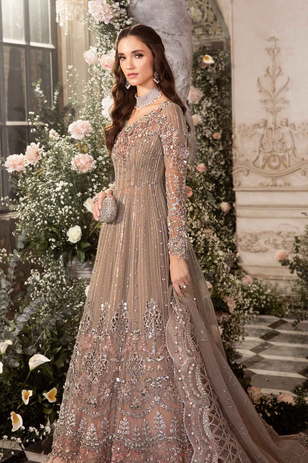 Pakistani Bridal Dress in Grey Lehenga and Pishwas Style