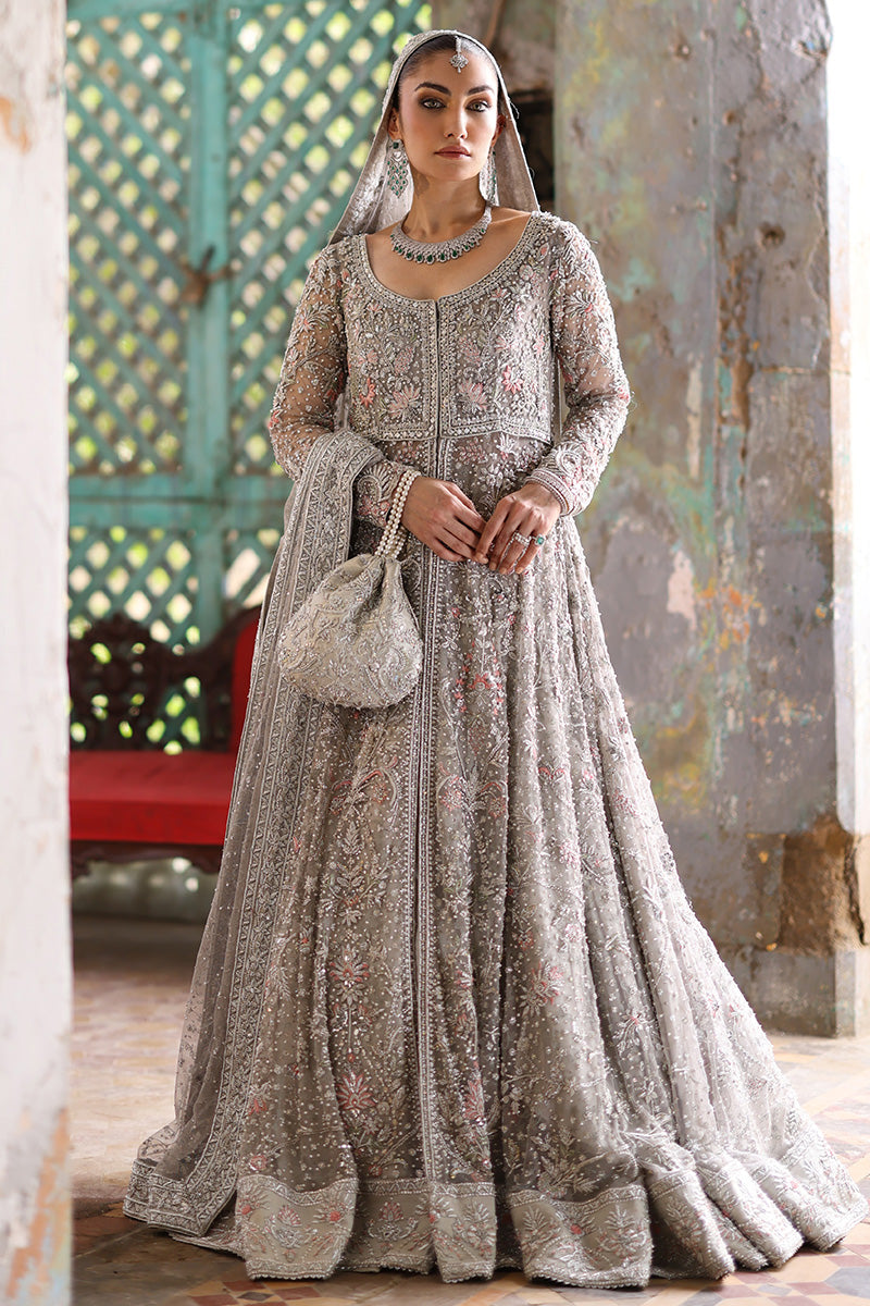 Exquisite Pakistani Bridal Dress - Grey Pishwas Lehenga