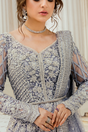 Pakistani Bridal Dress in Ice Blue Net Pishwas Frock Style