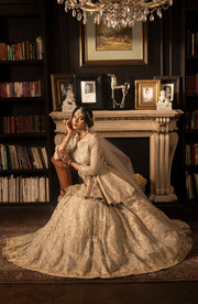Pakistani Bridal Dress in Ivory Peplum Lehenga Style Online