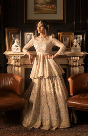 Pakistani Bridal Dress in Ivory Peplum Lehenga Style