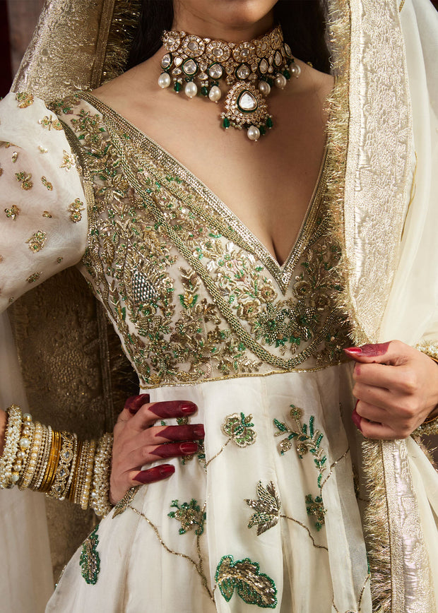 Pakistani Bridal Dress in Ivory Pishwas Lehenga Style Online