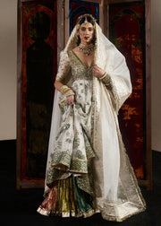 Pakistani Bridal Dress in Ivory Pishwas Lehenga Style