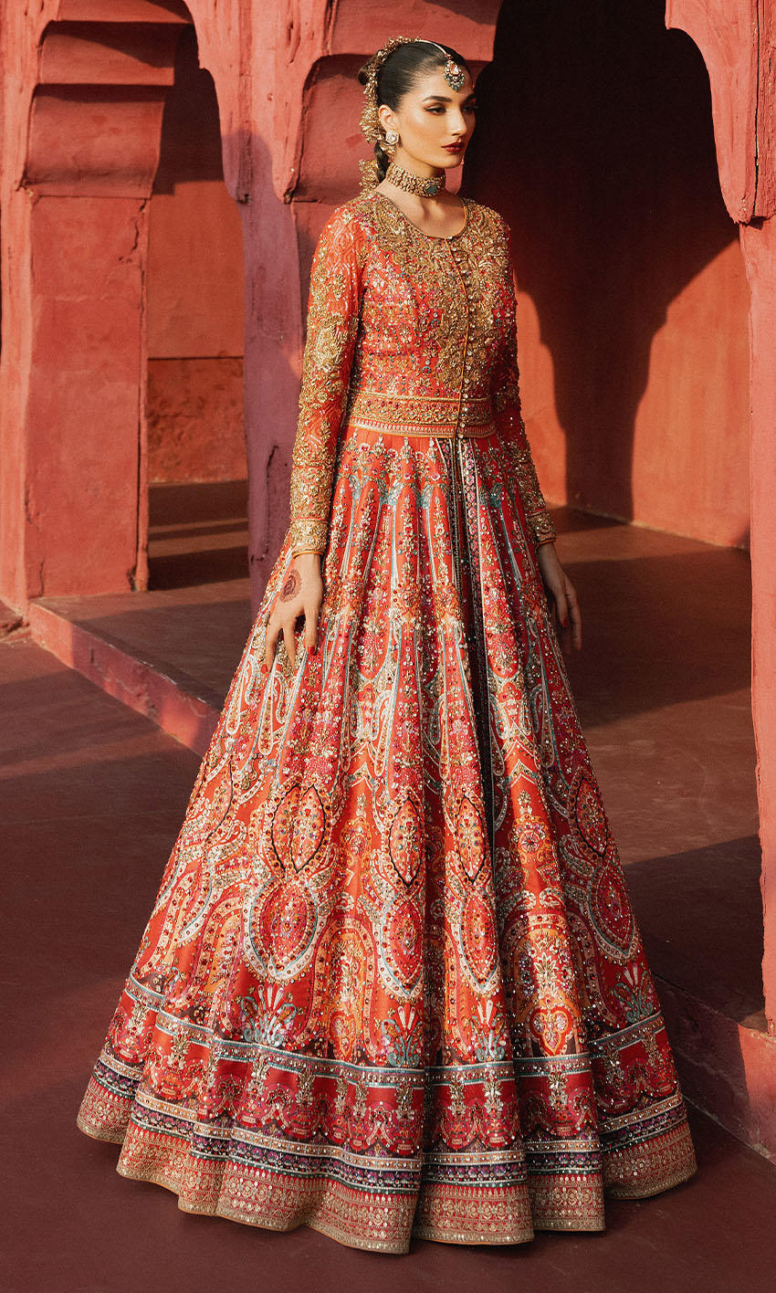 Pakistani Bridal Dress with Jacket & Lehenga - Elegant Attire