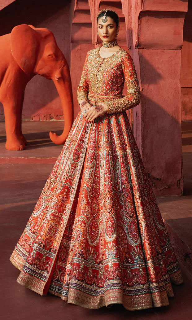 Pakistani Bridal Dress in Jacket and Lehenga Style