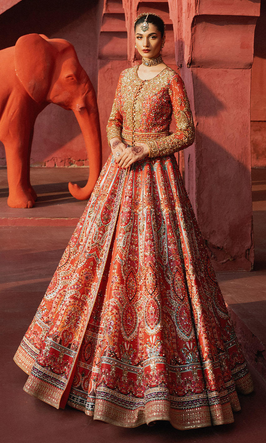 Pakistani Bridal Dress with Jacket & Lehenga - Elegant Attire