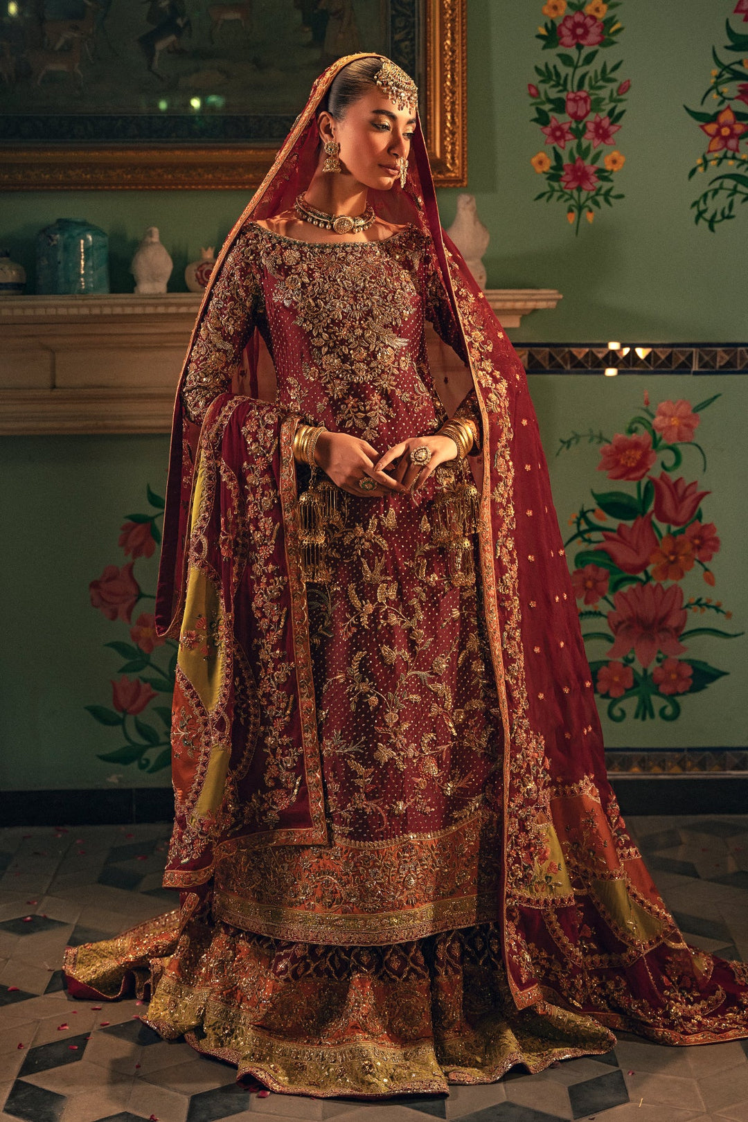 Pakistani Bridal Dress in Kameez and Sharara Style