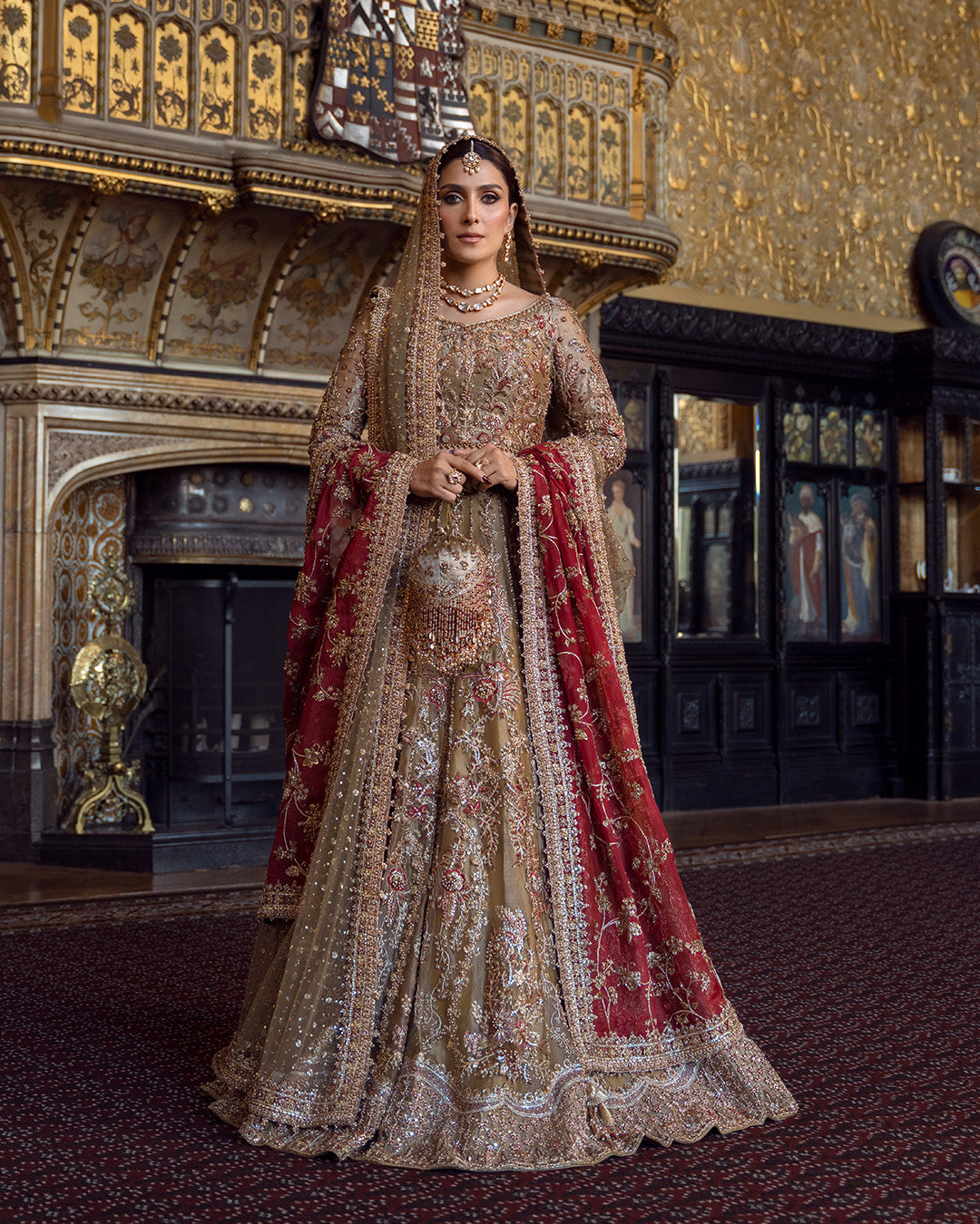 Elegant Pakistani Bridal Dress: Tissue Lehenga Choli