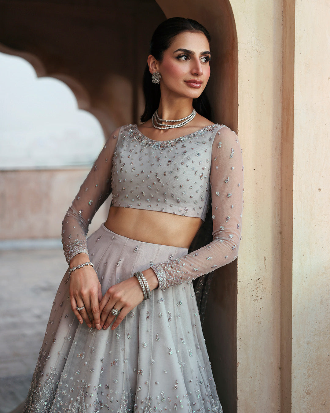 Pakistani Bridal Dress in Lehenga Choli and Veil Style Online