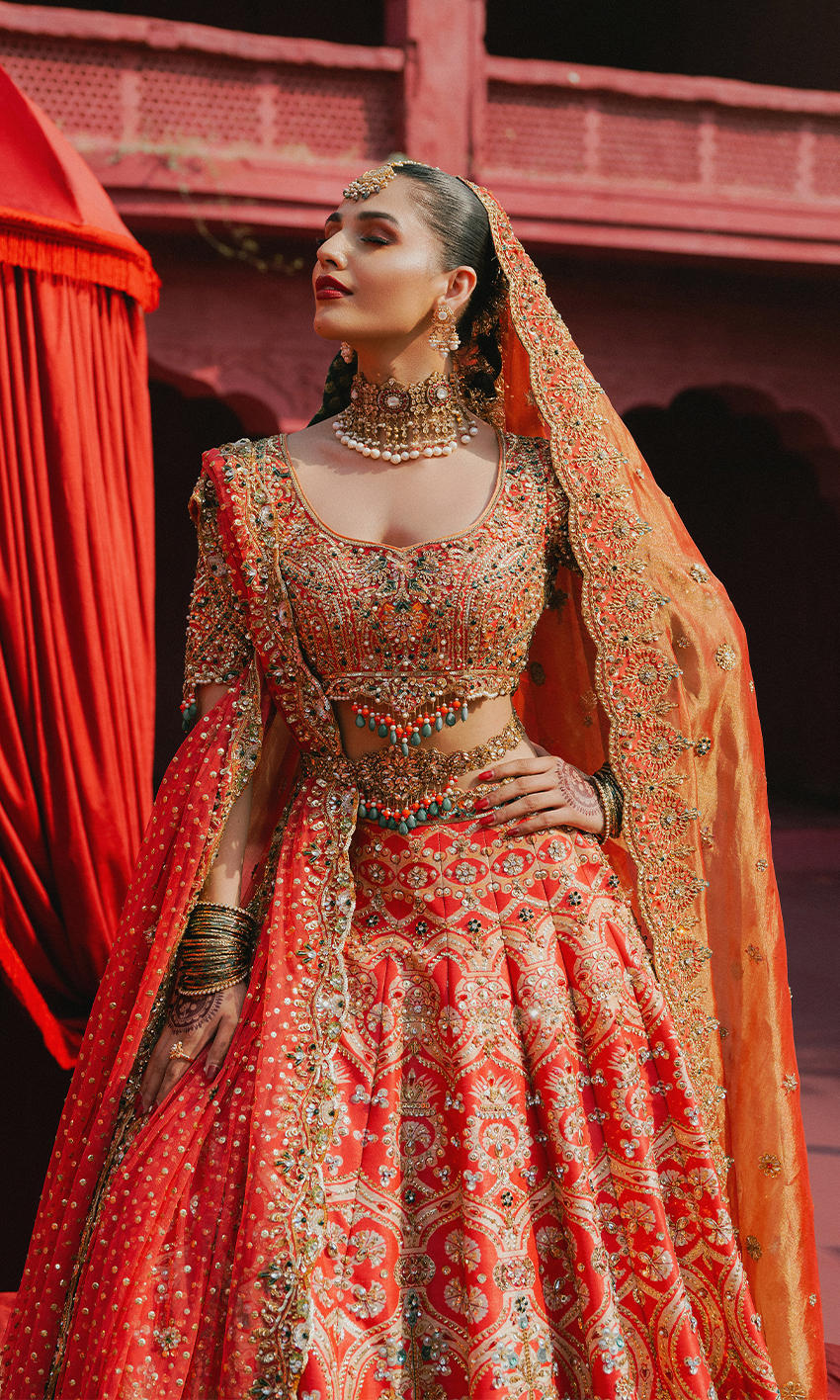 Pakistani Bridal Dress in Lehenga Dupatta and Choli Style