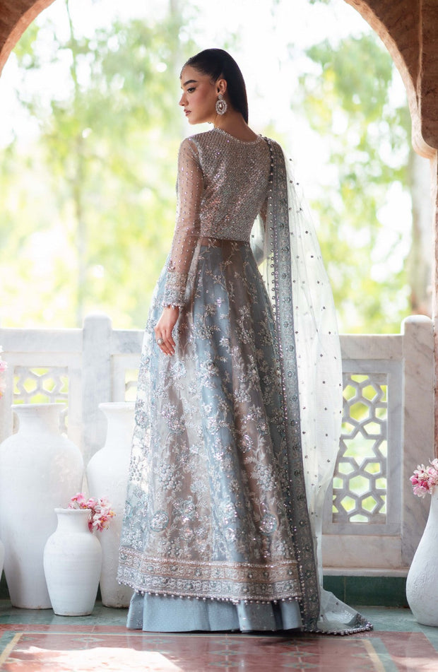 Pakistani Bridal Dress in Lehenga and Open Gown Style – Nameera by Farooq