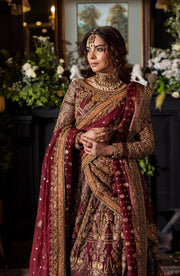 Pakistani Bridal Dress in Maroon Lehenga Choli Style Online