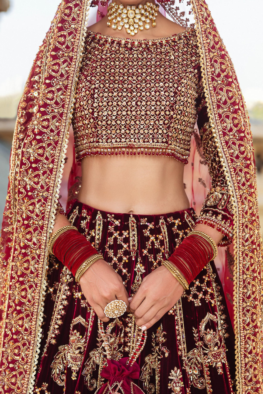 Pakistani Bridal Dress in Maroon Lehenga and Choli Style